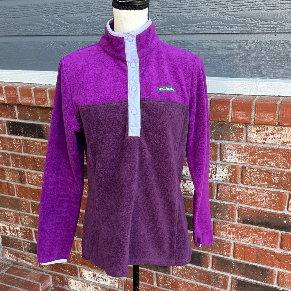 COLUMBIA Women's Size Medium Purple 1/4 Snap Fleece Pullover Jacket Sweater M